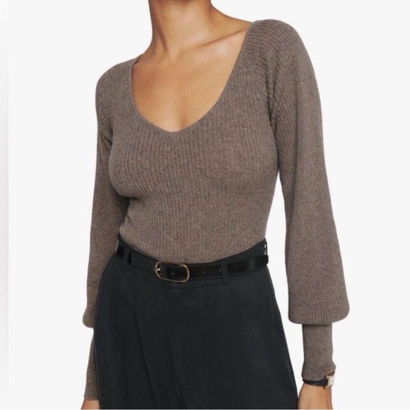 Reformation Sweaters - Reformation Hart Cashmere V-Neck Ribbed Sweater Sustainable Luxury Women's Knit
